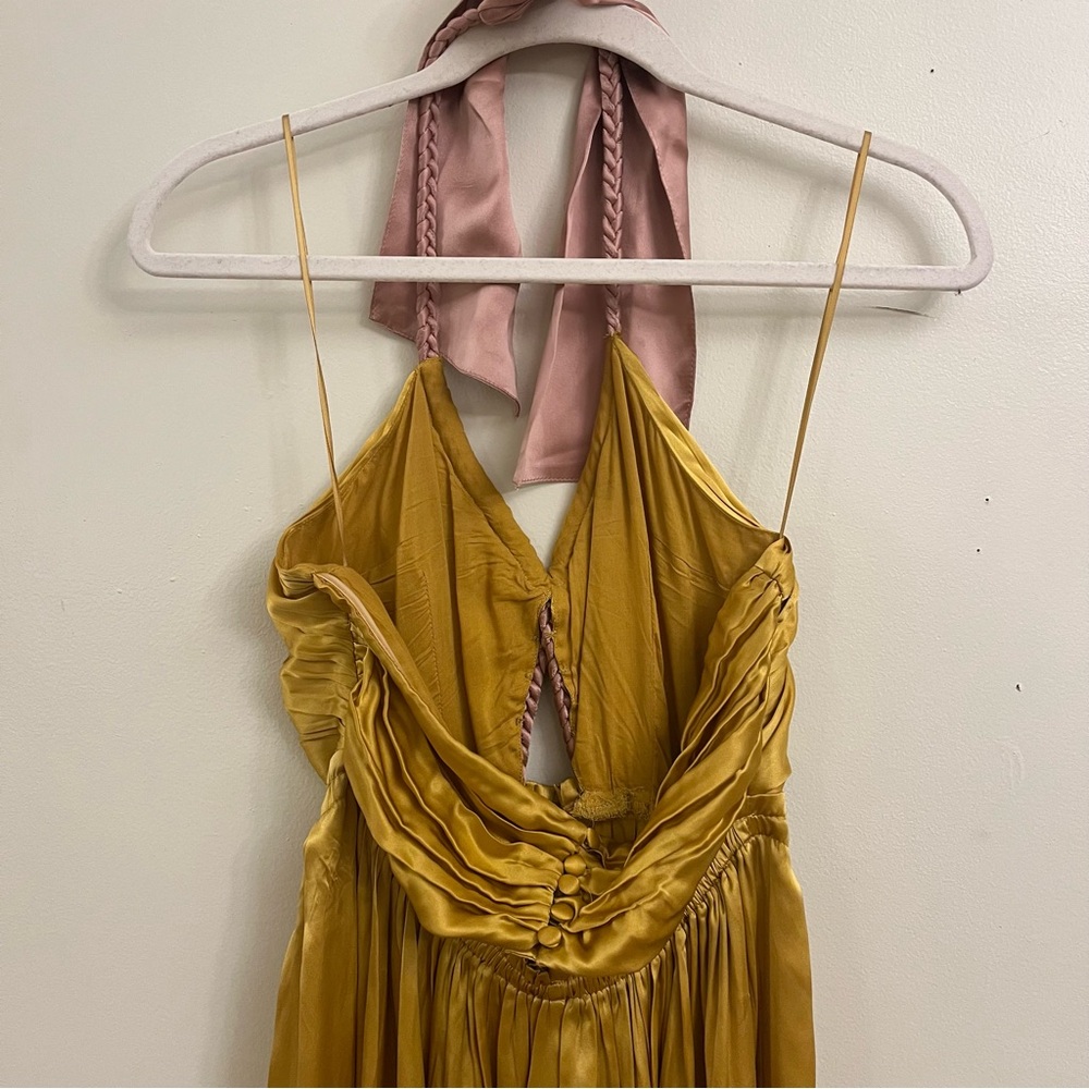 Anthropologie Mustard Dress with Pink Accents - Picture 3 of 9